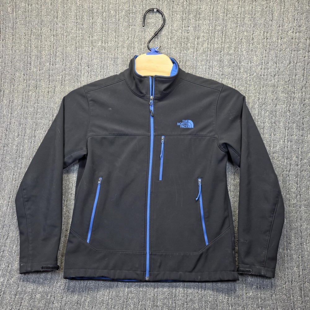 The North Face WindWall Softshell Jacket Mens Medium Black Blue Fleece Lined Zip
